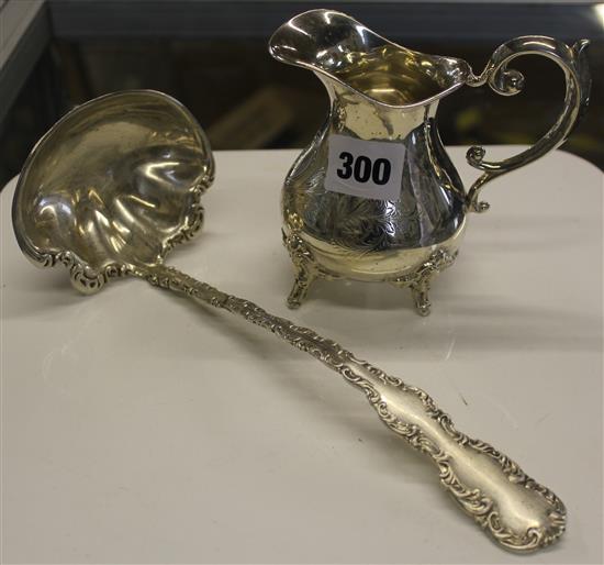 Sterling silver ladle & Continental silver jug